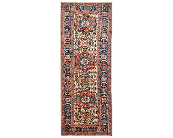 4x12 Beige Blue Aryana Afghan Hand Knotted Veg Dye Wool Runner Rug